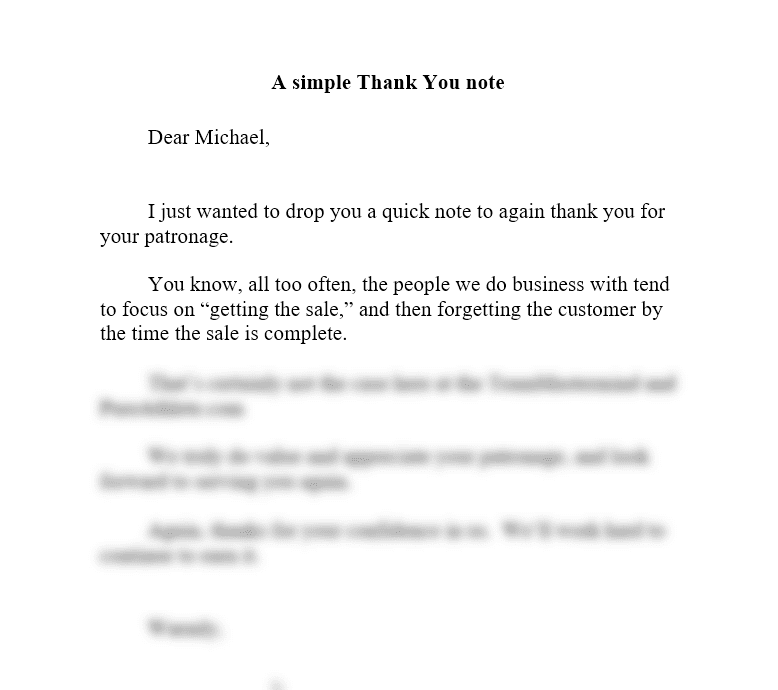 a simple thank you direct mail letterexample