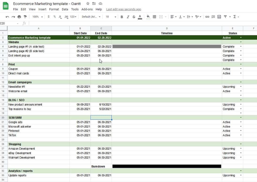 ecommerce marketing template in google sheets
